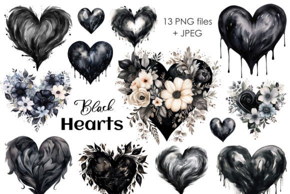 Black Hearts PNG Valentines Clipart: A Versatile Digital Collection for Creative Projects