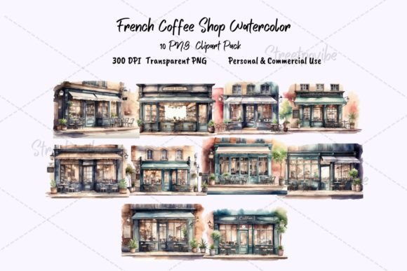 Coffee Shop Watercolor Clipart PNG Pack