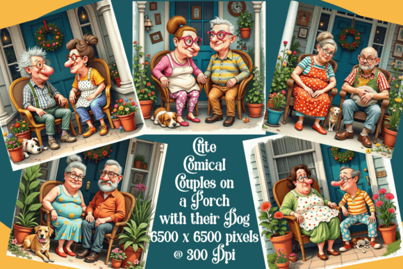 Comical Couples on a Porch with the Dog