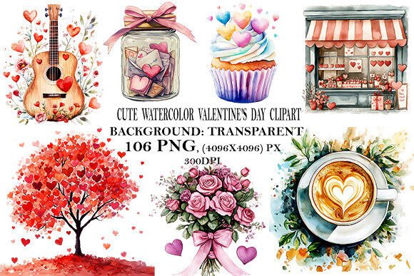 Cute Watercolor Valentine's Day Clipart