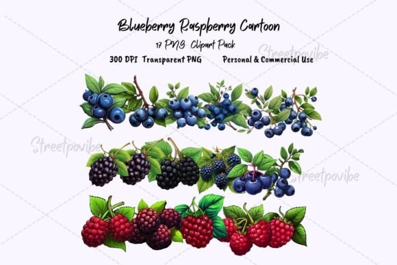 Explore the Versatility of the Blueberry Raspberry Clipart PNG Art Pack