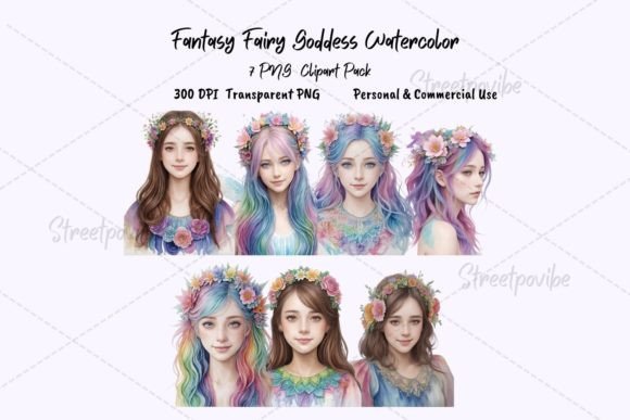 Fairy Goddess Watercolor Clipart PNG Art