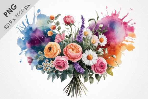 Heart-Shaped Floral Splashes PNG Clipart: A Versatile Digital Art for Creative Projects