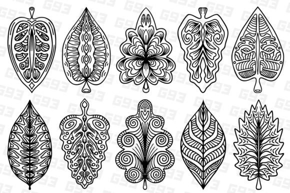 Line Art Abstract Ornate Leaves