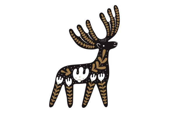 Nordic Deer. Traditional Scandinavian Fo and Nordic deer. Traditional scandinavian folklore animal in decorative ornamental style isolated on white background EPS, JPG