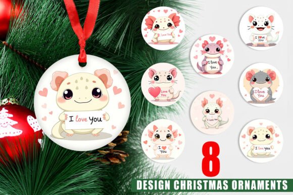 Ornament Valentine Axolotl Cartoon