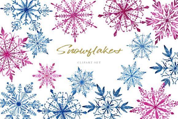 Pink and Blue Snowflake Clipart Set