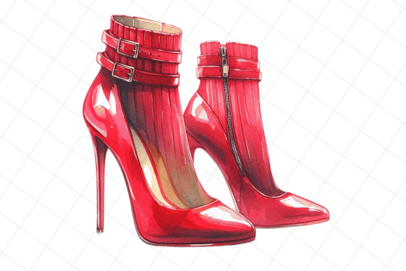Red High-Heeled Shoes in Watercolor Style: A Versatile Artistic Resource