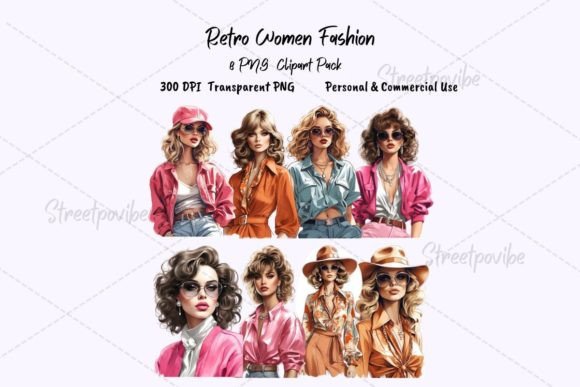 Retro Women Fashion Watercolor Clipart for Creative Projects