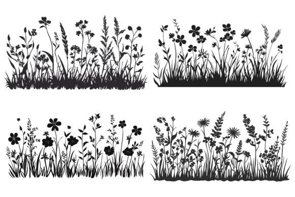 Silhouette of Flowers and Grass Vector: A Versatile Design Asset