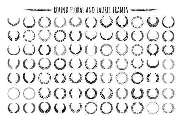 Various Round Floral and Laurel Frames
