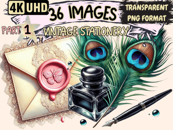 Vintage Stationery Clipart P1: Elevate Your Creative Projects with Timeless Elegance