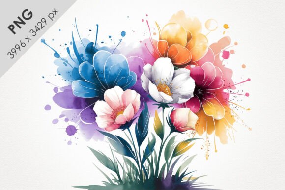 Watercolor Floral Clipart with Splashes