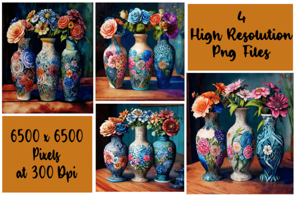 Whimsical Flowers Inl Vases Set of 4